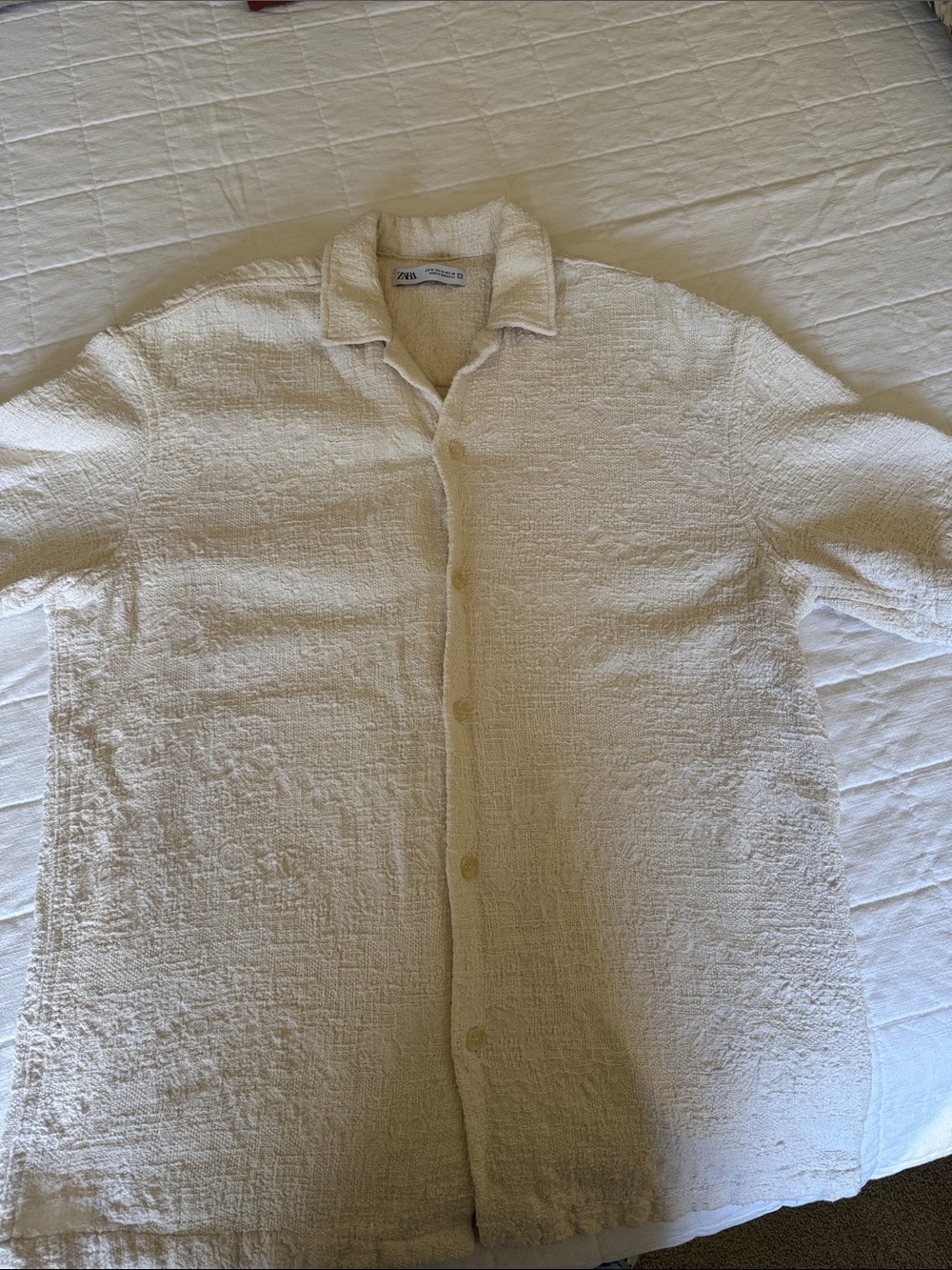 Zara Cream Textured Button-Up Shirt Jacket